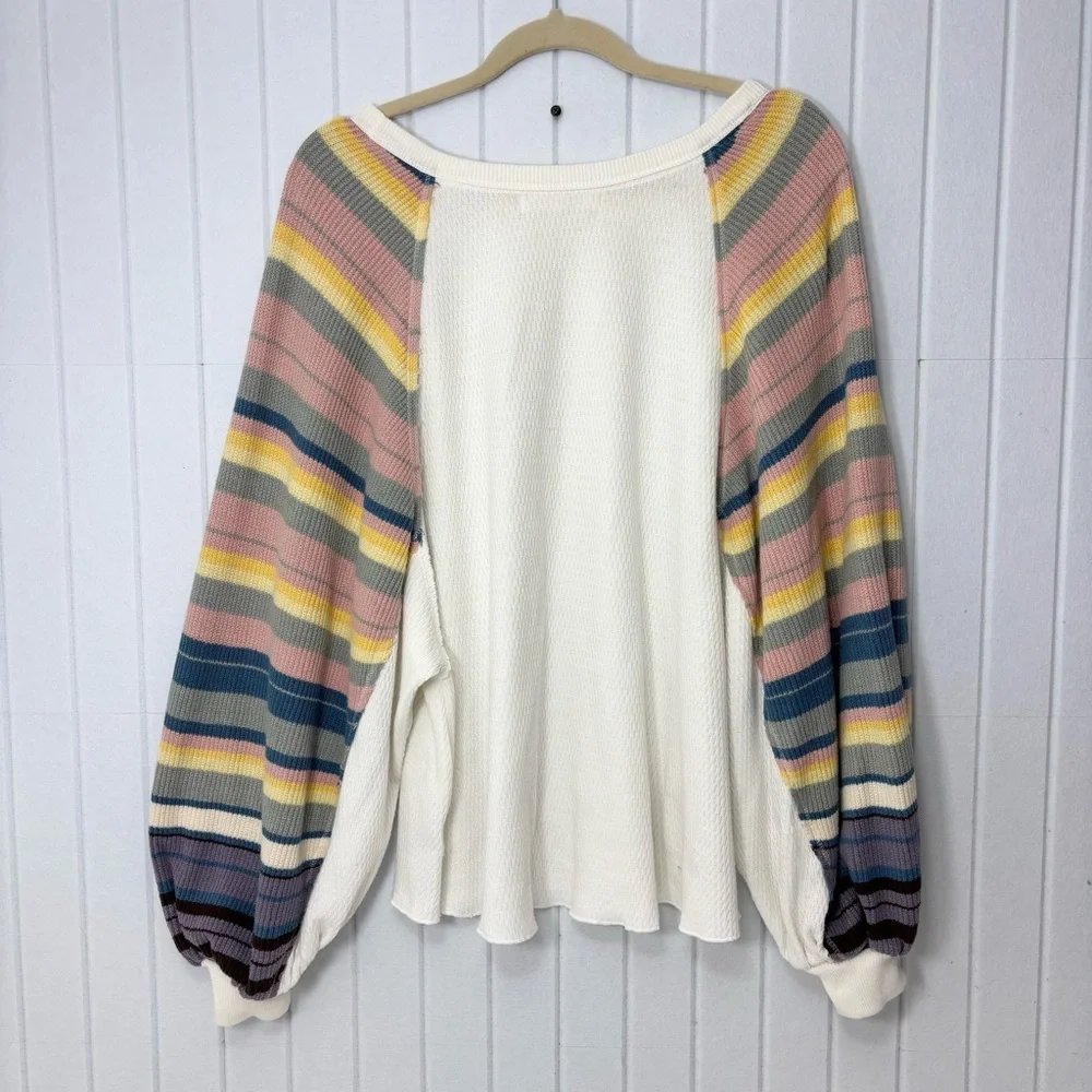 Free‎ People Rainbow Dreams Balloon-Sleeve Boho Top Size M